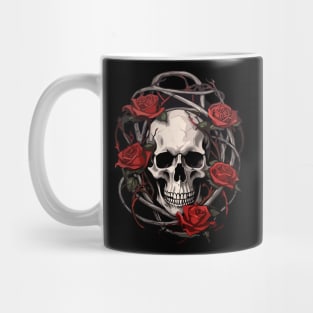 Skull And Roses - Rose with thorns skull design Mug